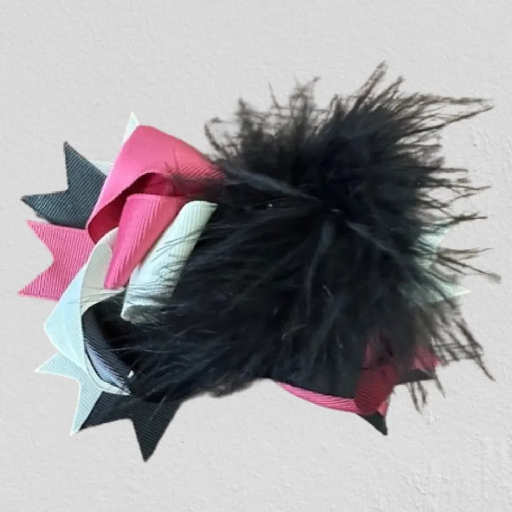 Mauve, Ivory & Black Super Deluxe Bows w/ Feather Accents  5B4549 handmade NEW